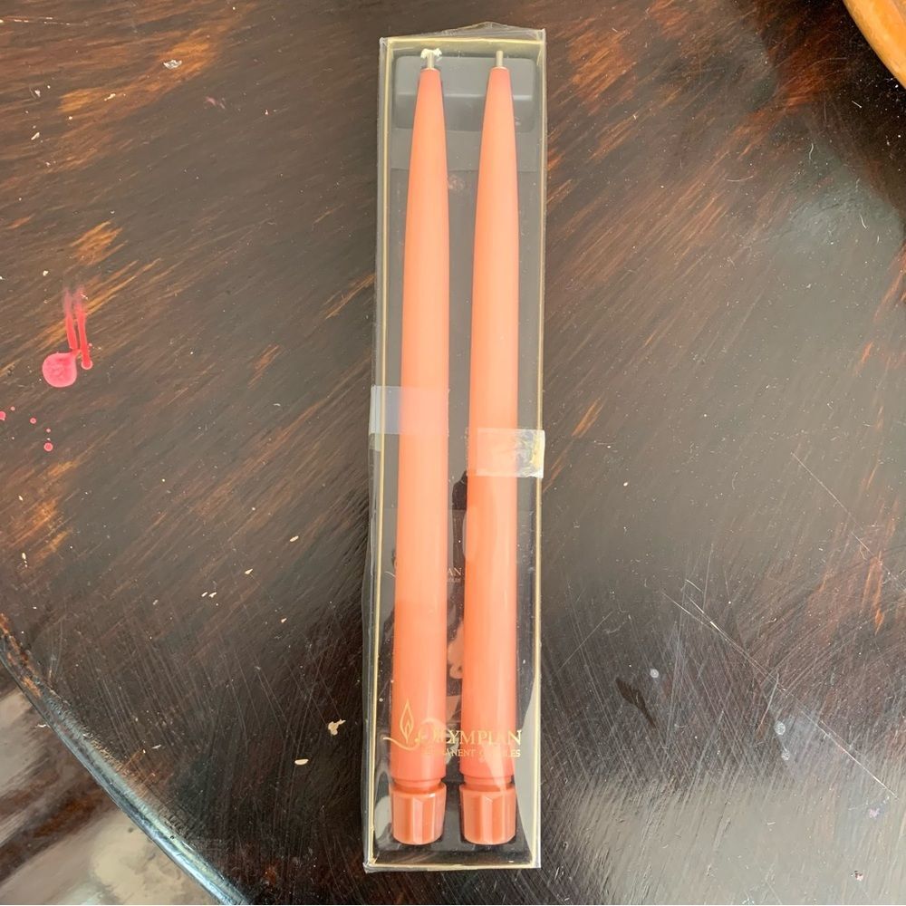 Olympian Coral Permanent Taper Candles – Dripless, Smoke-Free, Reusable Set of 2